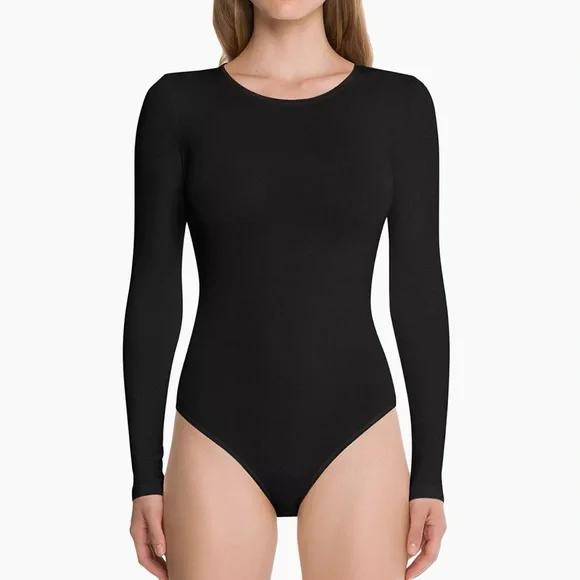 WOLFORD BLACK BERLIN ROUND NECK LONG SLEEVE BODYSUIT